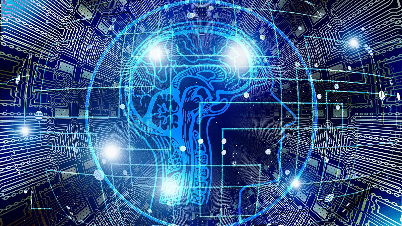 Abstract illustration of an artificial intelligence brain made of circuits